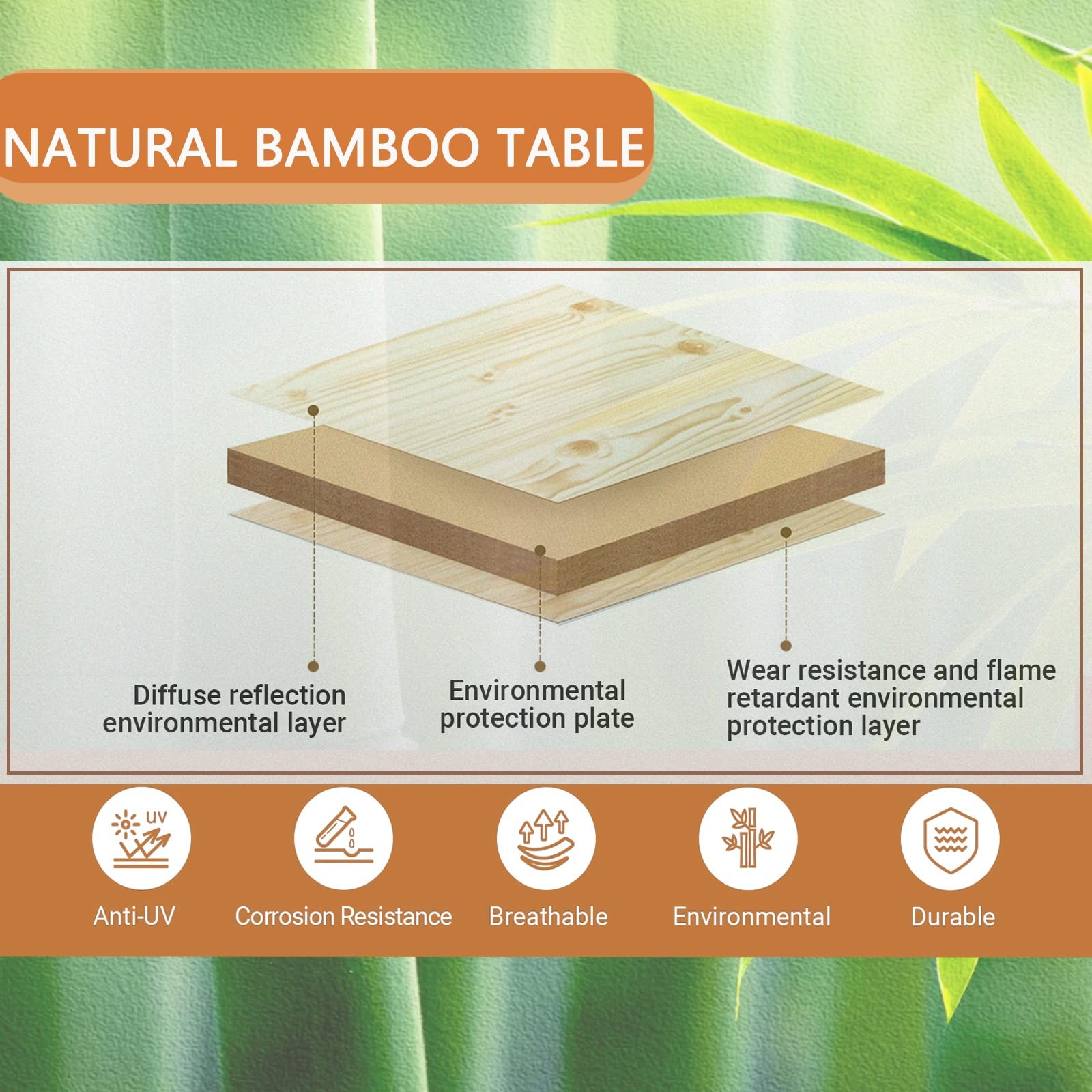 KingCamp Bamboo Folding Camping Table – Lightweight, Adjustable, Outdoor