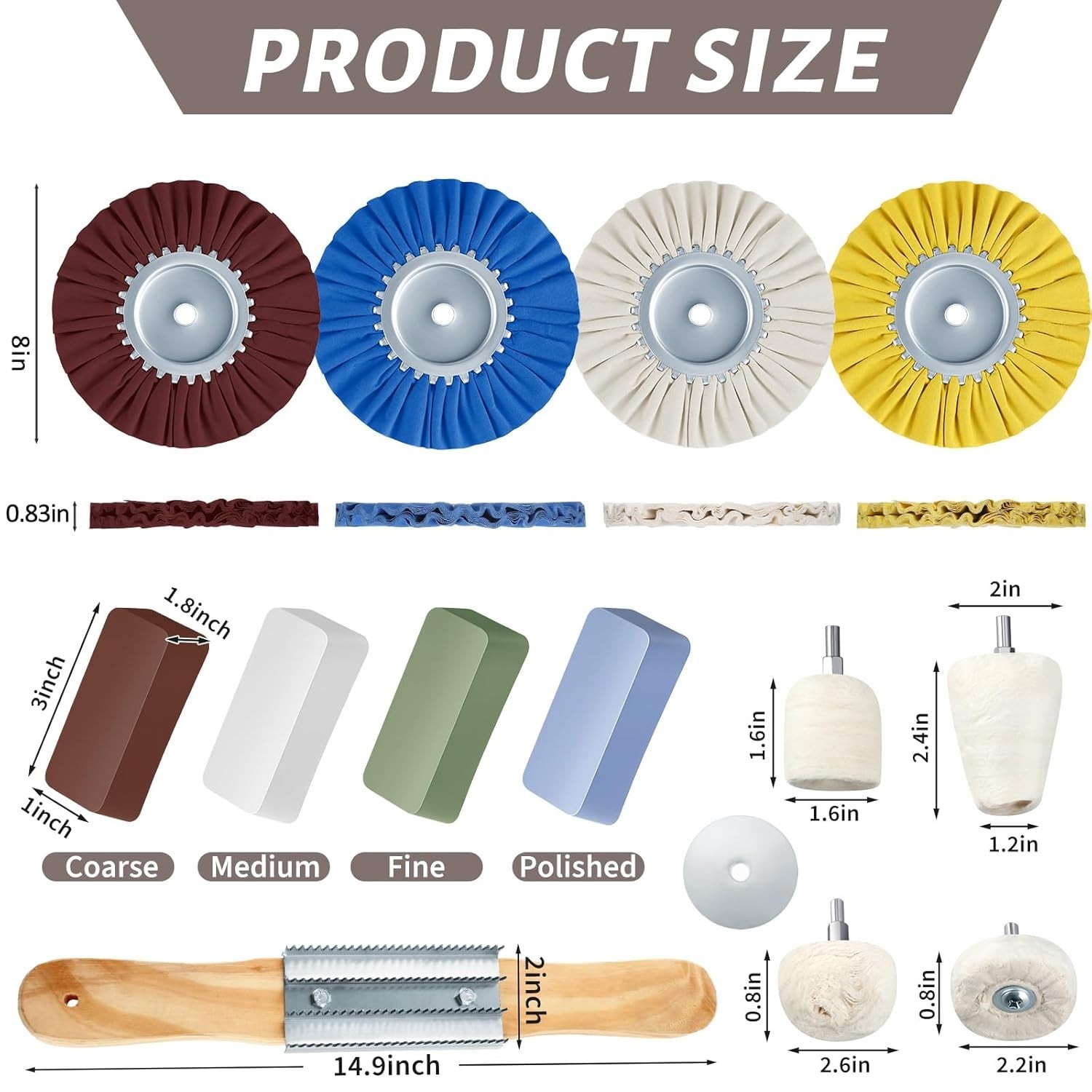 15 Pcs 8″ Airway Polishing Wheel Kit with Buffing Compound for Angle Grinder