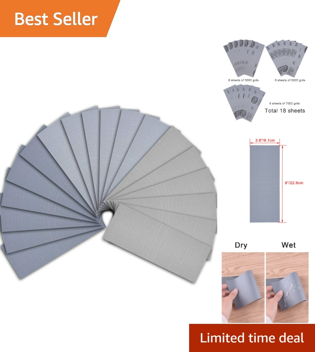 18 Pcs Wet and Dry Sandpaper 3000 5000 7000 High Grit Assorted, 9 x 3.6 Inche…