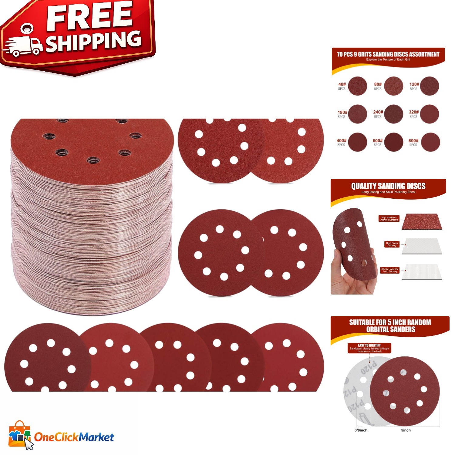 Professional Grade 70 PCS 5 Inch Sandpaper Assortment for Smooth Surfaces
