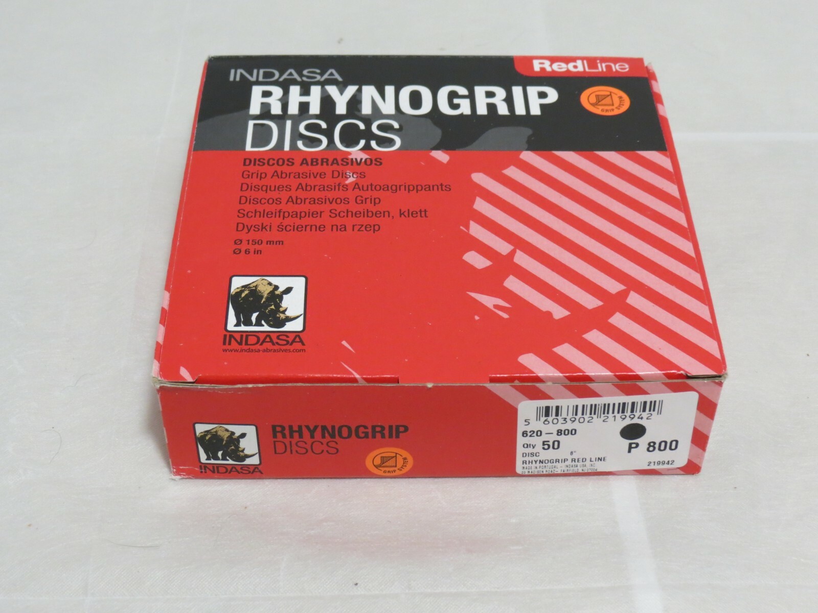 INDASA RHYNOGRIP DISCS REDLINE 6″ P800 GRIT ABRASIVE 50 BOX