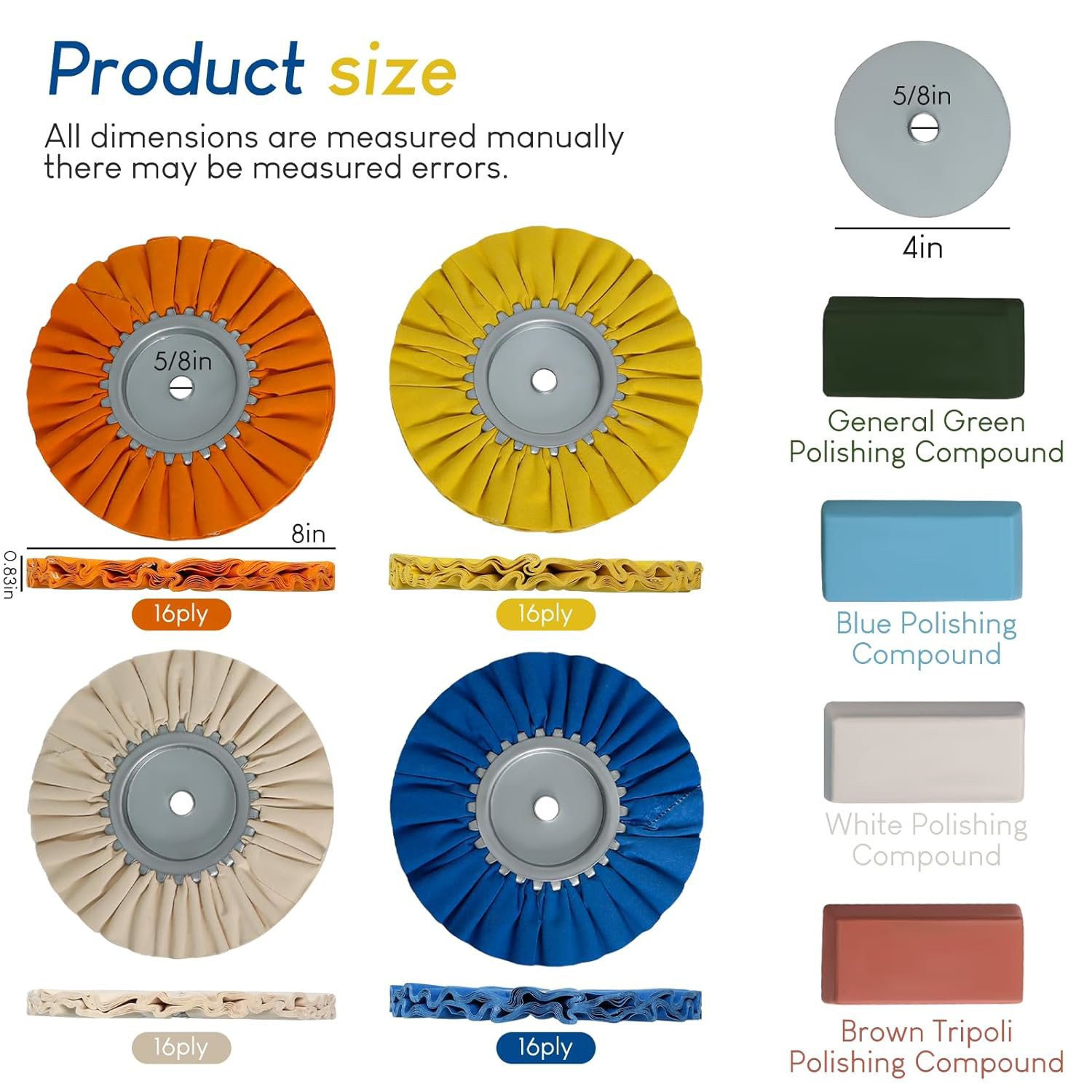 Ketofa 8” Airway Buffing Wheel Kit, 9 Pcs Aluminum Wheel Polishing Kit in 5/8″