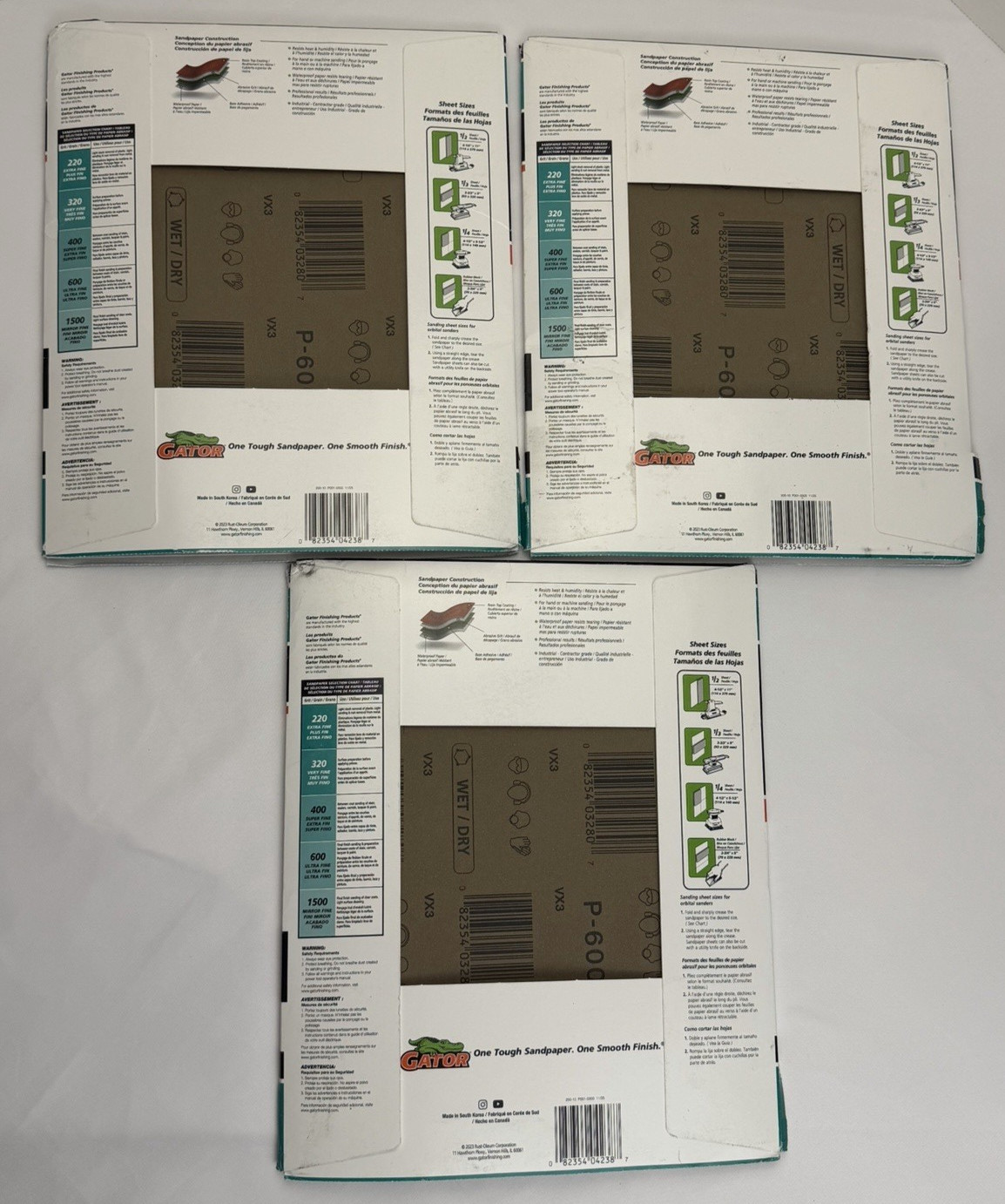 3 pk Gator 600 Grit Ultra Fine Waterproof Sandpaper 75pcs 9″x11″