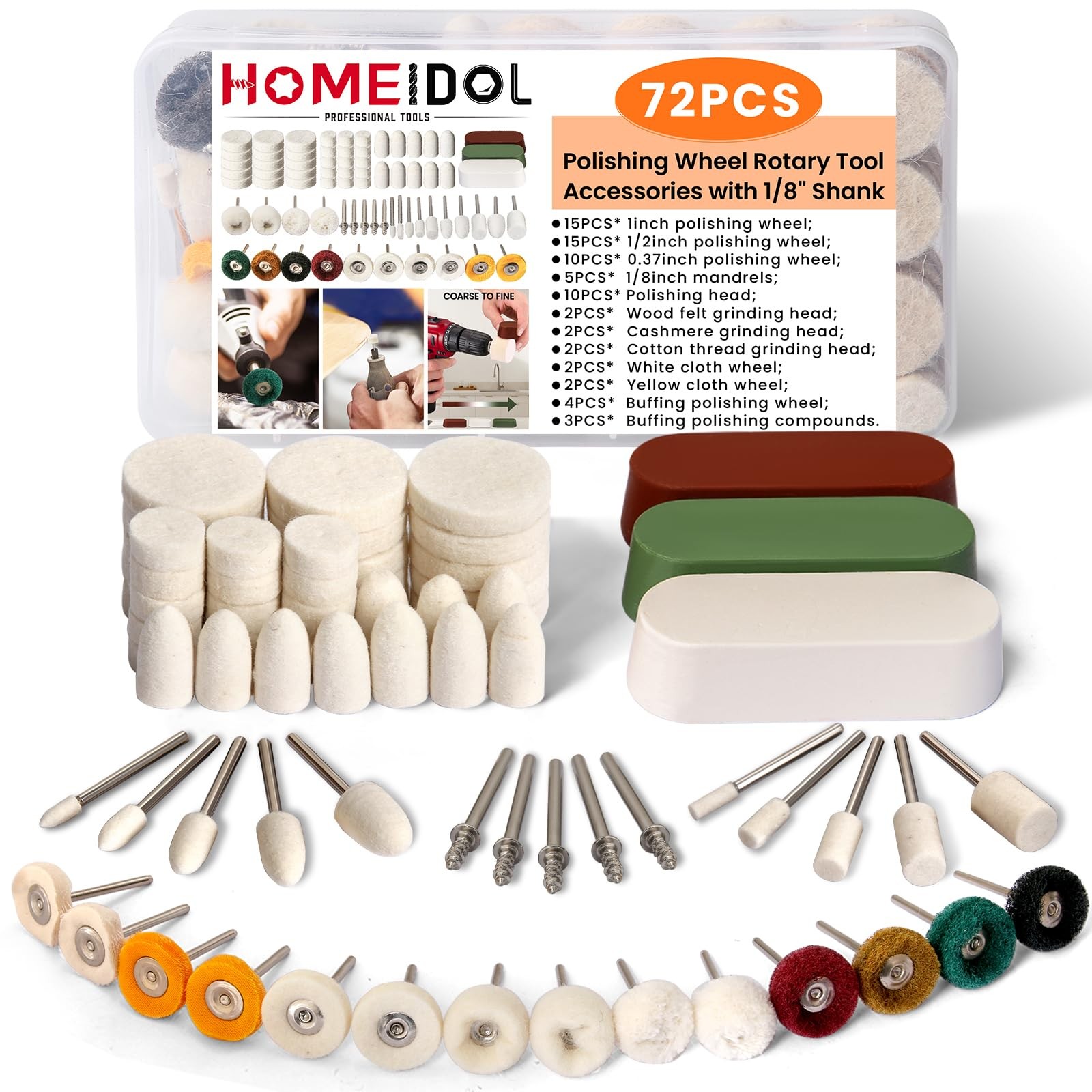 72Pcs Polishing Kit for Dremel Buffing Wheels with Polishing Compound