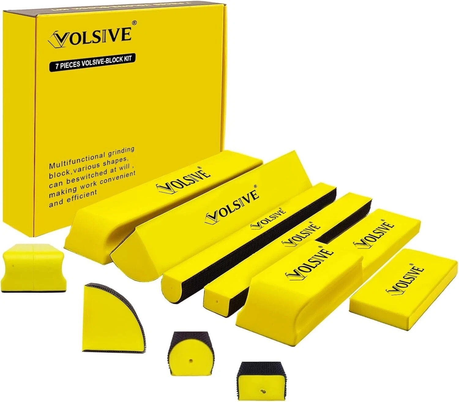 7Pcs Hand Sanding Block Set, Rectangle Handheld Sanding Pad, Hook and Loop Inter