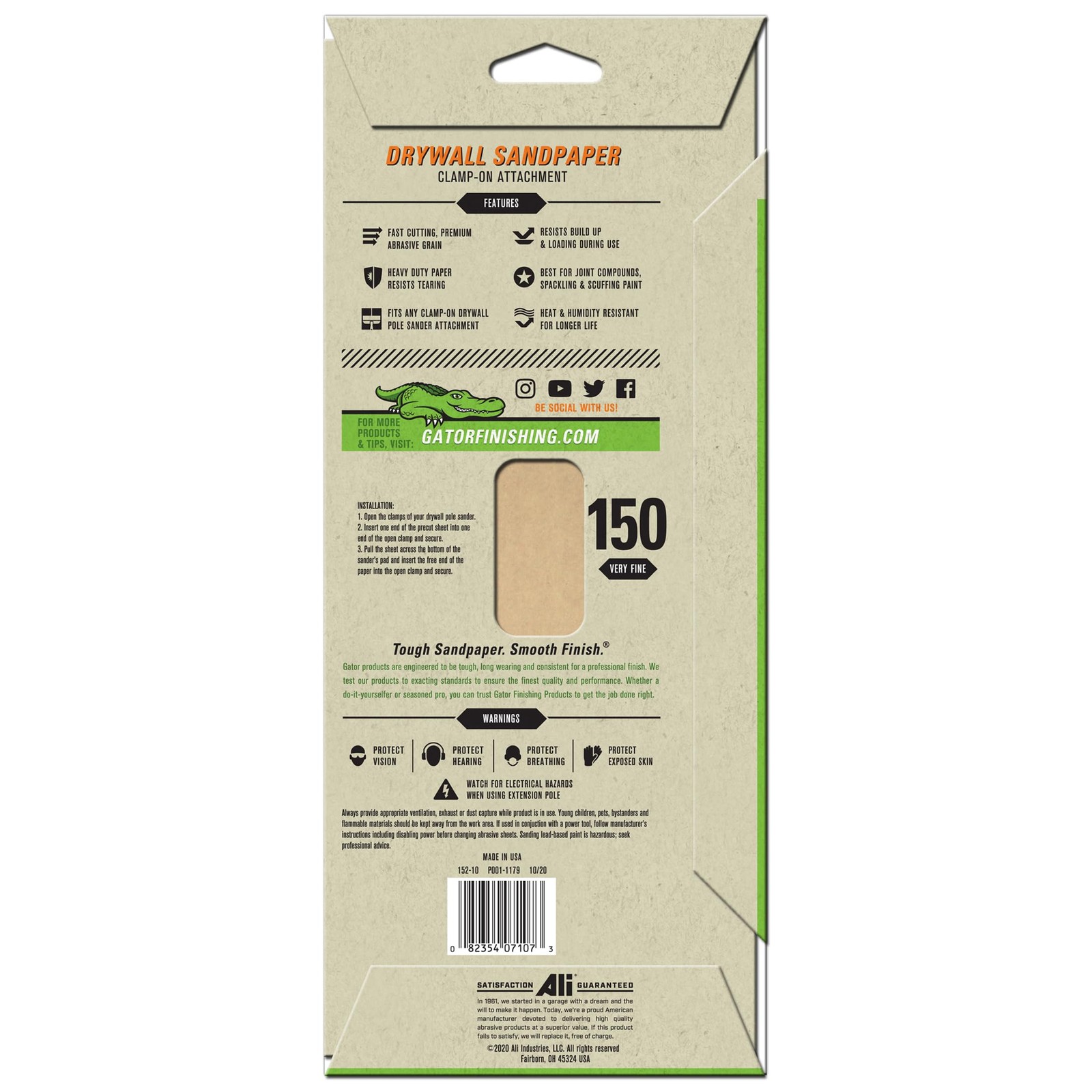 Gator 7107 Very Fine 150-Grit Drywall Sheet Sandpaper, 4.25 x 11.25 Inch, 10