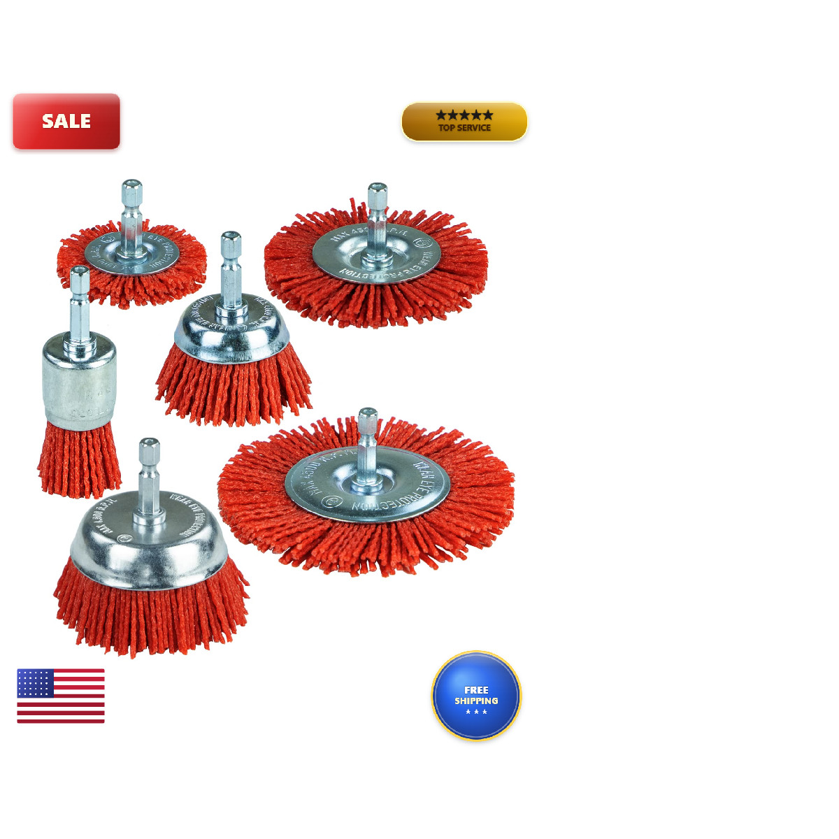 Sali 6 Pack Nylon Filament Abrasive Wire Brush Cup Brush Set 1/4 Inch Hex Shank
