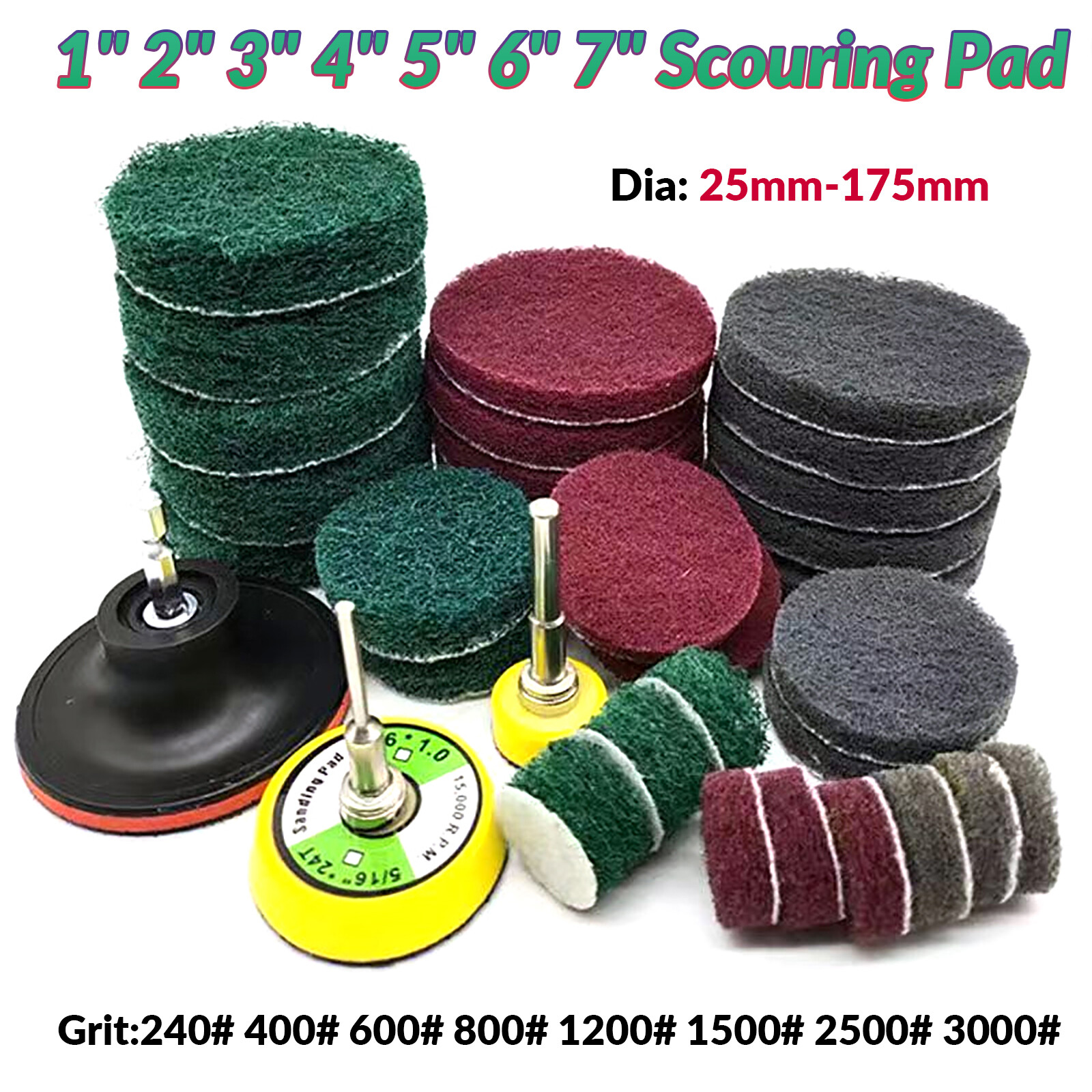 1” 2″ 3″ 4”~7″ Scouring Pad Hook and Loop Abrasive Cleaning Pad 240-3000 Grit
