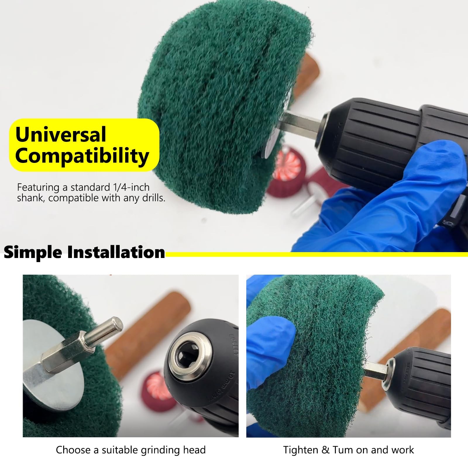 7 PCS Non Woven Abrasive Buffing Polishing Wheels Drill Attachment 180 Grit