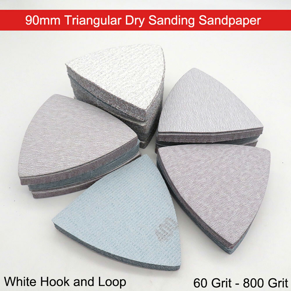 90mm Triangular Dry Sanding Sandpaper Disc Orbital 60-800 Grit Hook & Loop White