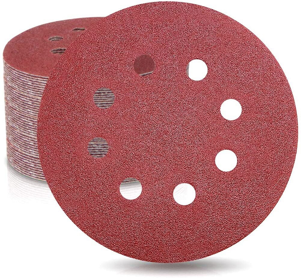 50x 5inch Sanding Discs 100 Grit Hook Loop 8-Hole Sandpaper Orbital Sander Paper