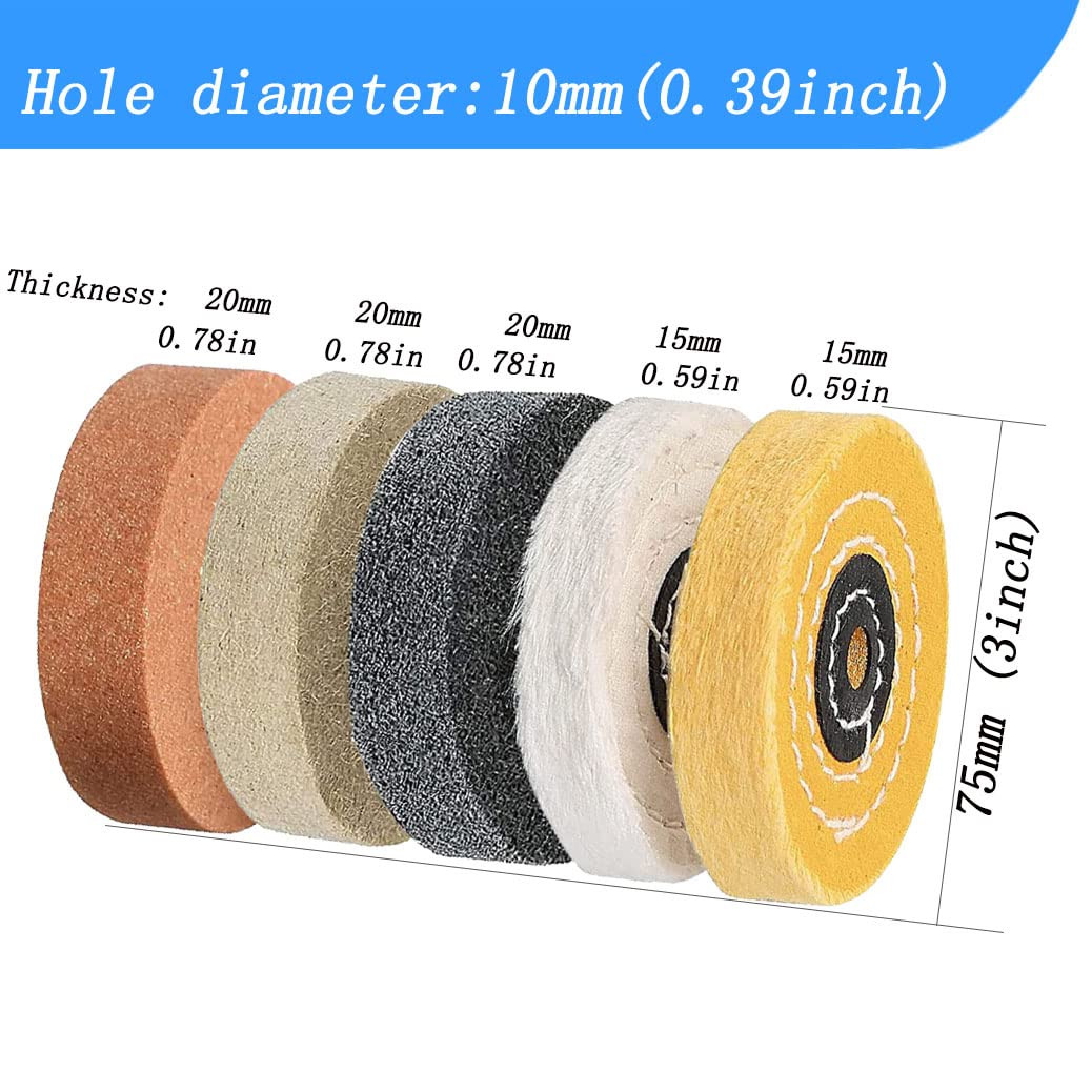 5 Pcs 3” Grinding/Buffing Wheels – 3/8” Arbor Hole Abrasive Polishing Wheel Al