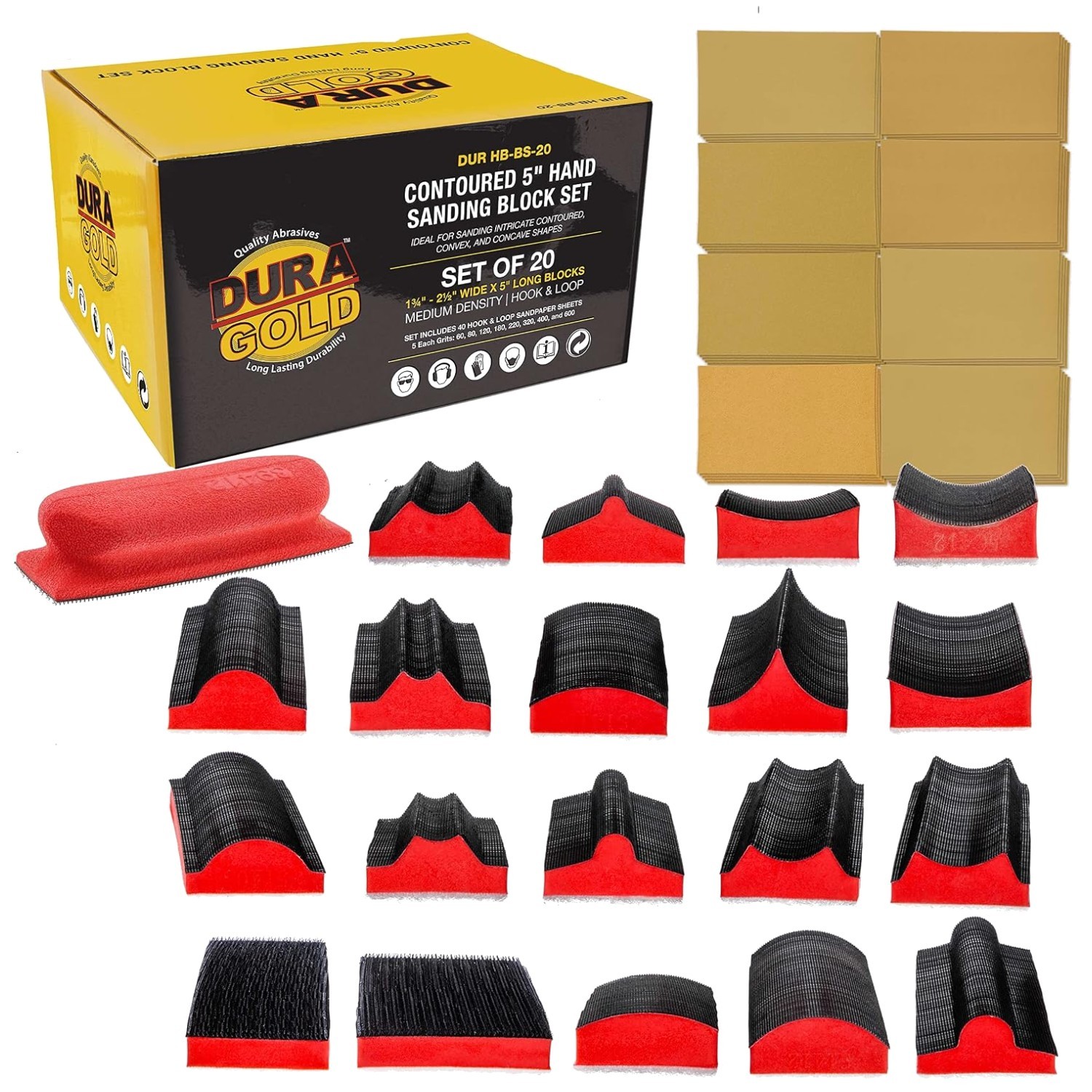 Complete 20-Piece Convex & Concave Profile Sanding Block Set
