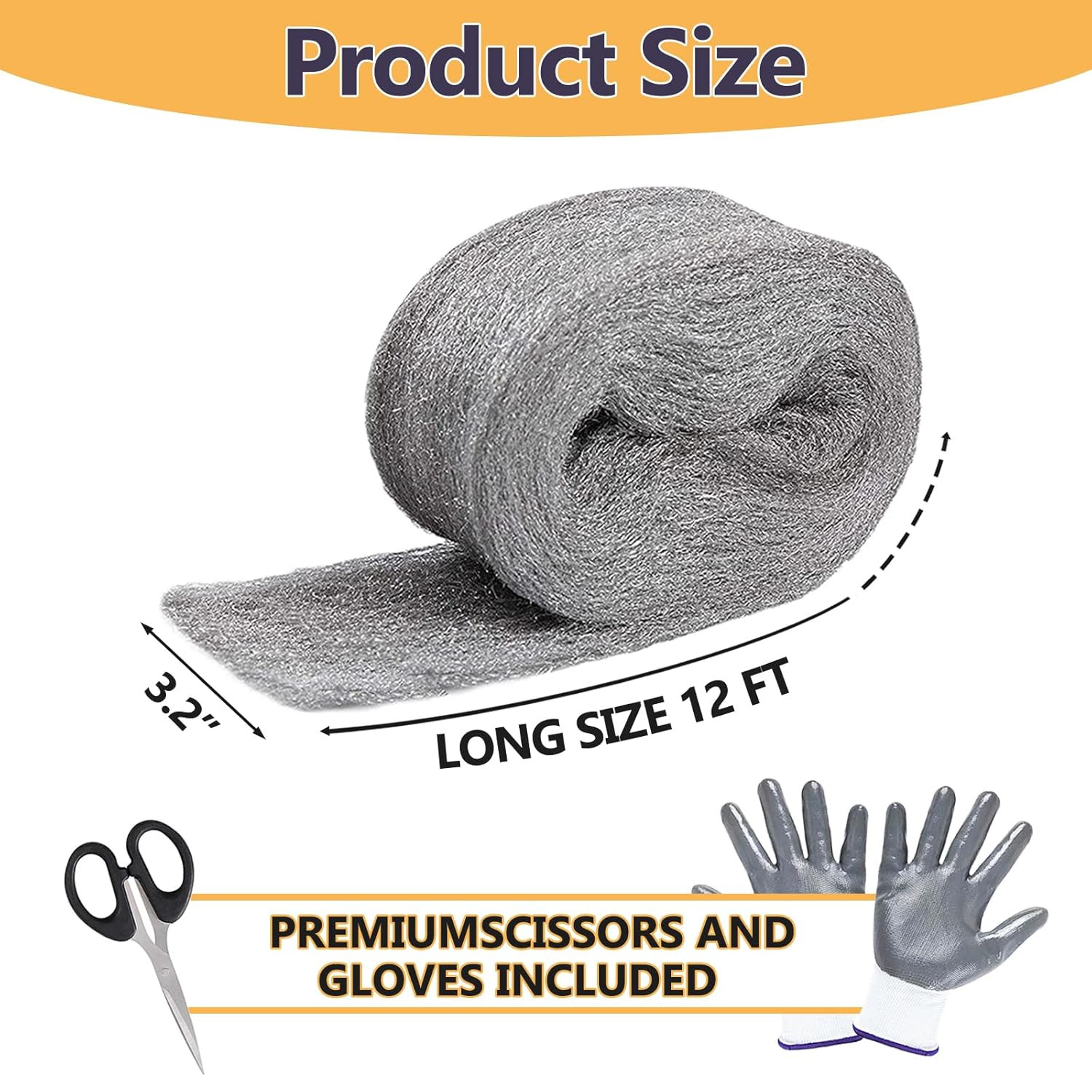 Steel Wool for Mice Control, 3.2″X12 Ft Wool, Gap Filler for Home & Garage, DIY