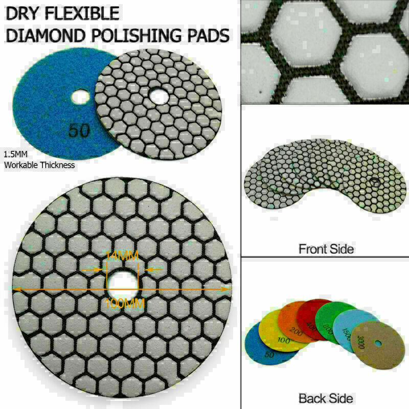 7pcs 4″ 100mm Dry Polishing Pads Diamond Sanding Discs for Marble Tile Stone @