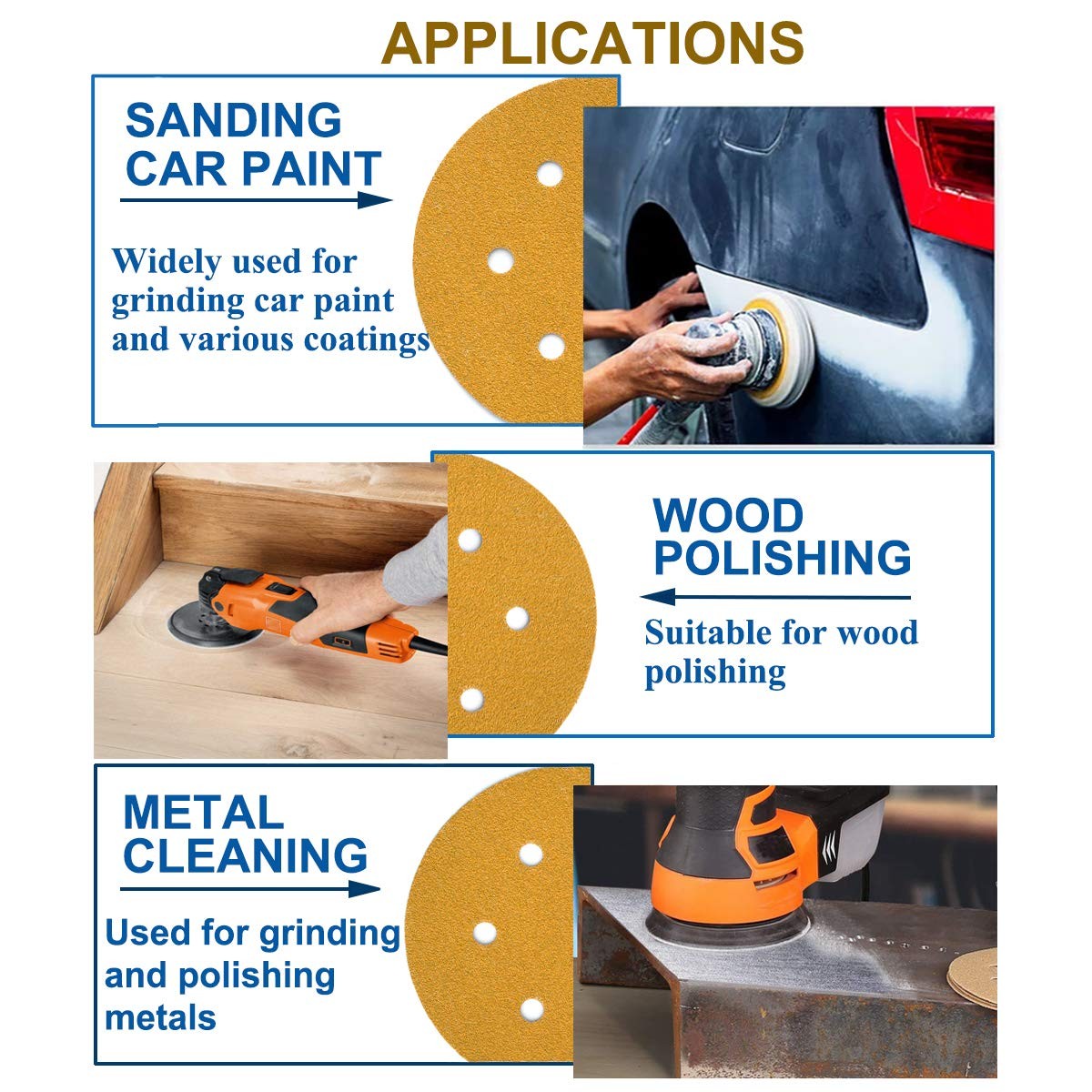 6inch 6hole Hook And Loop Sanding Discs 120grit Random Orbital Sandpaper For Aut