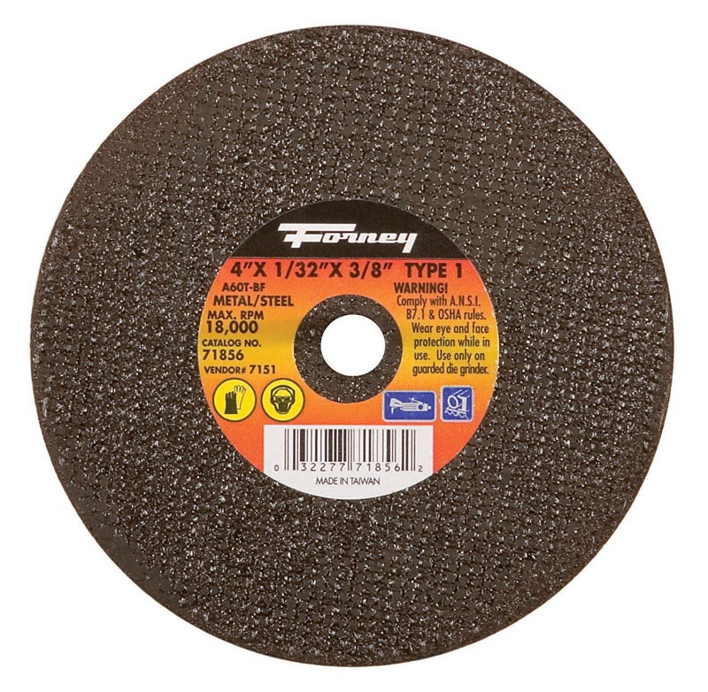 Forney 71856 Aluminum Oxide 19,100 rpm 4 Dia. in. Cut-Off Wheel 1/32 in. Thick