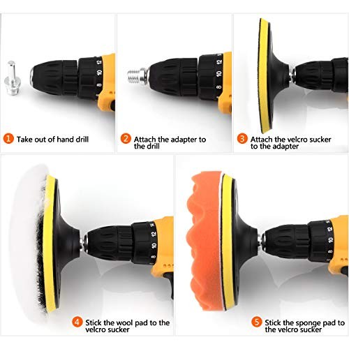 6 Inch Buffing and Polishing Pad Kit 11 PCS with Drill Adapter 6Inch-11PCS