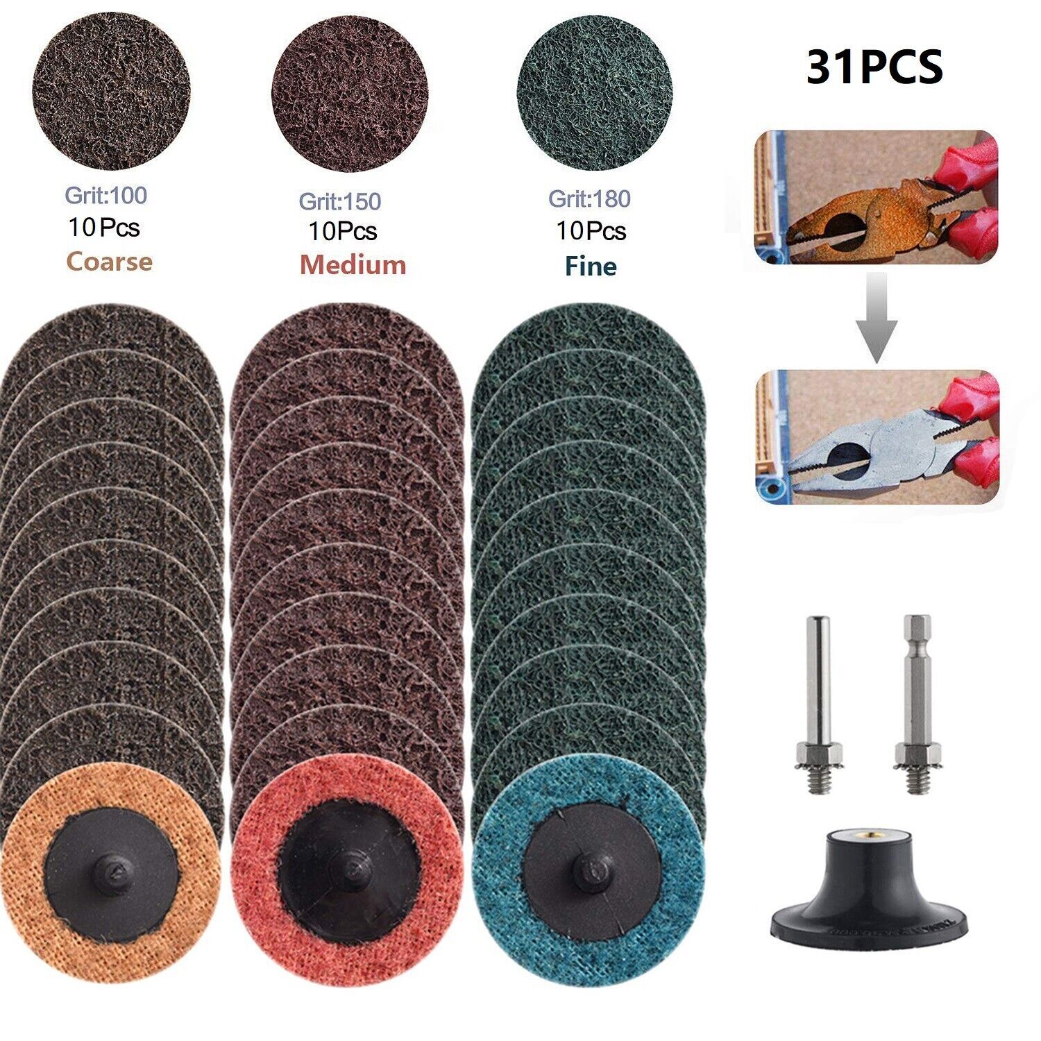 30 Mix 2″ R-type Surface Conditioning Sanding Disc Fine Medium Coarse Prep Pads
