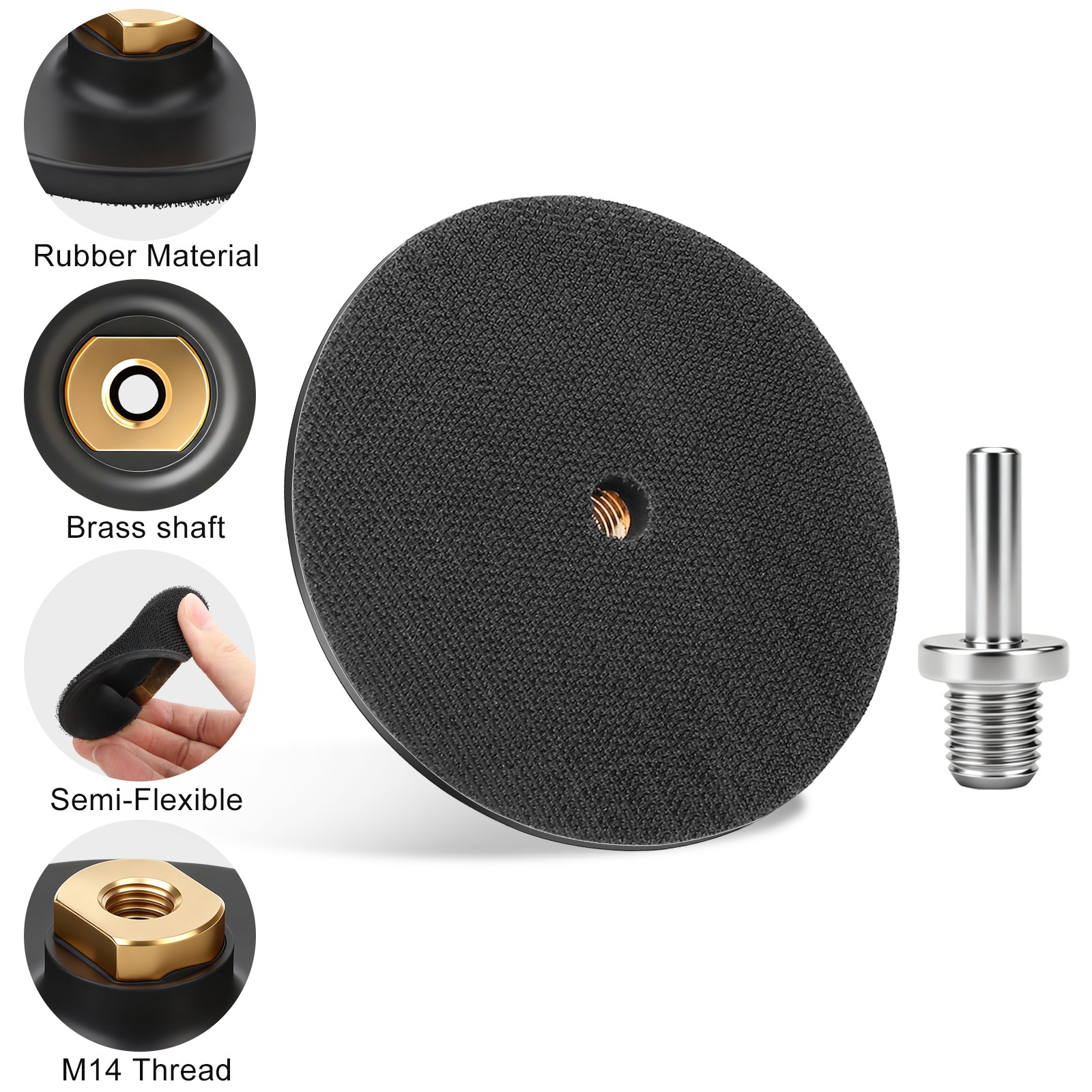 4″ Hook Loop Rubber Sanding Disc Sander Buffer Backing Pad for M14 Angle Grinder