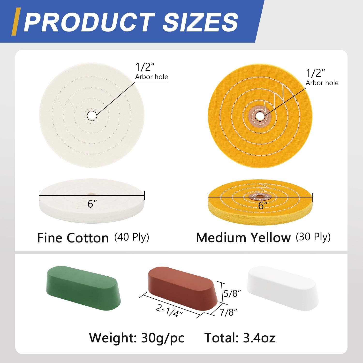 Professional 6″ Buffing Wheels Set w/ Polishing Compound – Mirror Finish