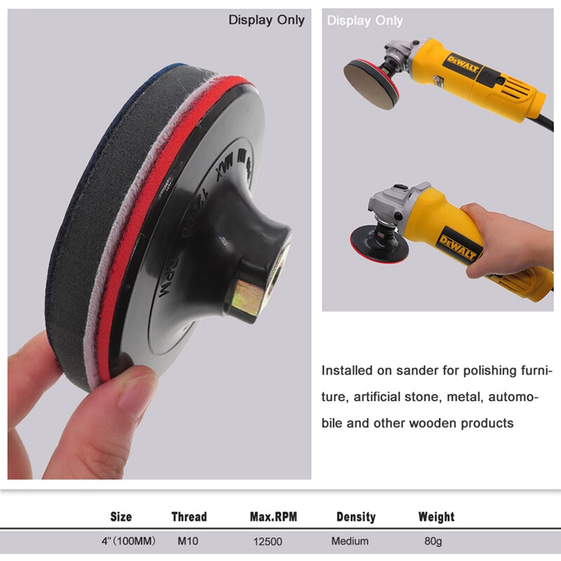 4 Inch 100mm Hook & Loop Backing Pad Polishing Sanding Angle Grinder M10 Thread