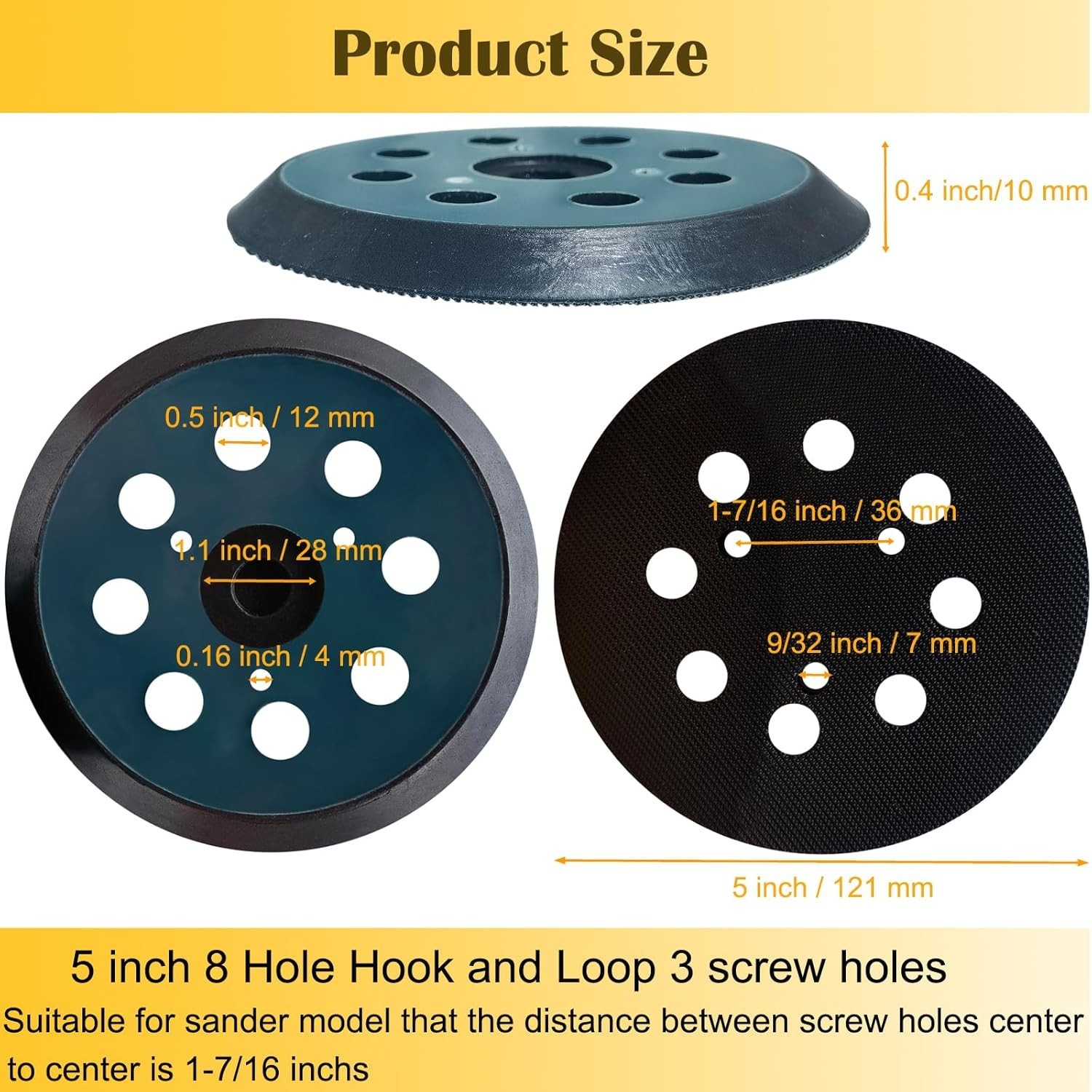 2 Pack Replacement Sander Pads for 5″ Dewalt Sander,8-Hole Hook and Loop Sanding