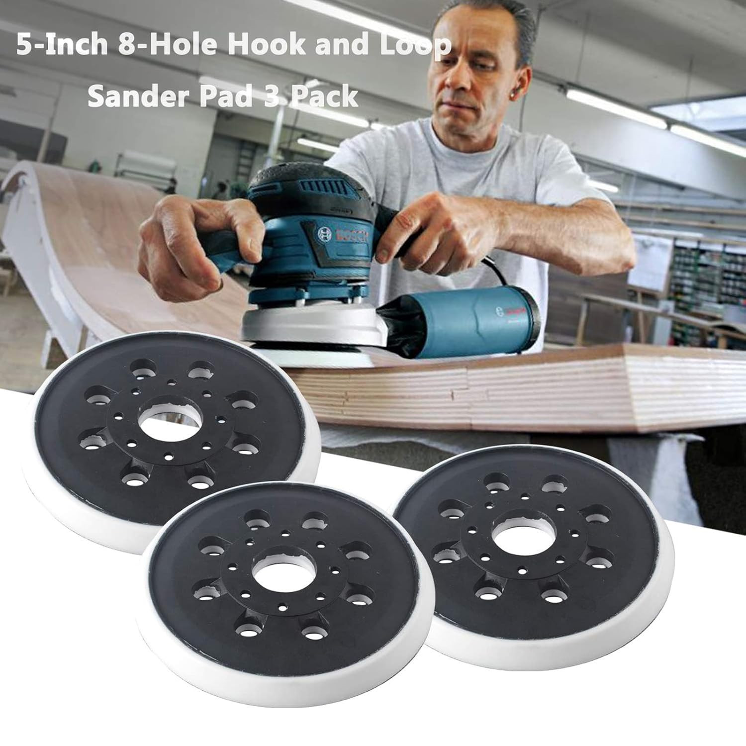 5 Inch 8 Hole Hook & Loop Replacement Sander Pad for 5″ Bosch ROS20VS, ROS20VSC,