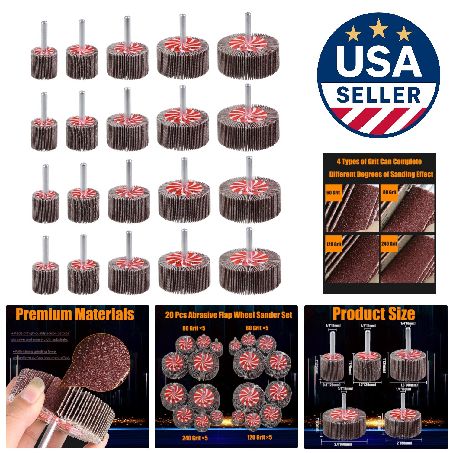 Precision 20-Piece Abrasive Flap Wheel Set for Drills – 5 Size Options