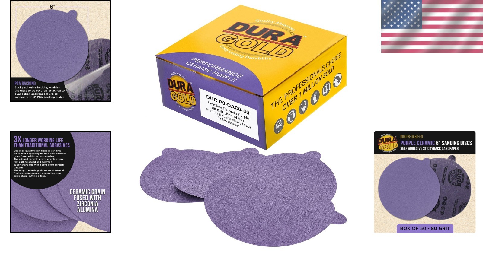 Box of 50 Self-Adhesive 80 Grit 6-Inch Ceramic Sanding Discs for Superior Finish