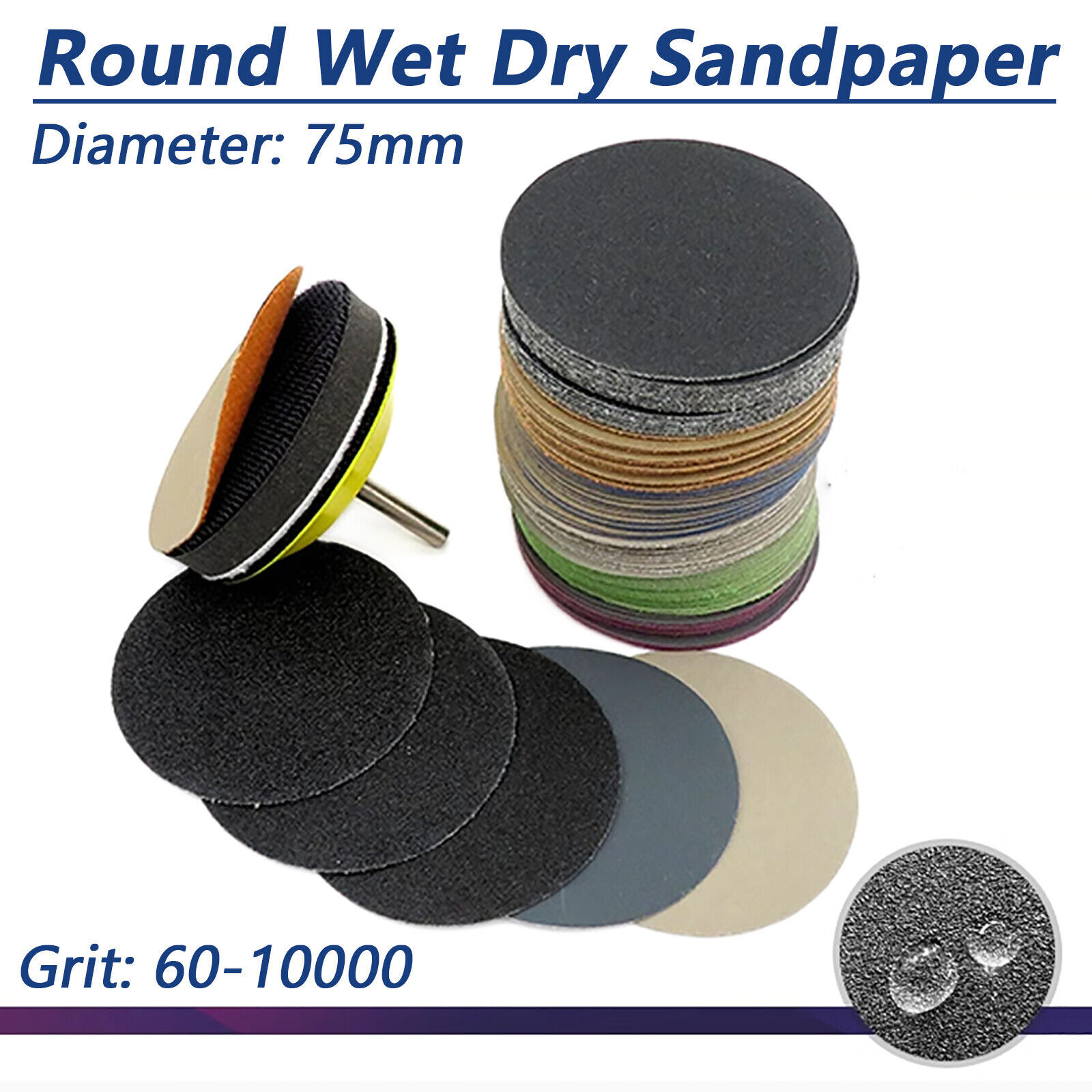 Wet Dry Sandpaper Sander Pad 75mm 3 inch Hook&Loop Sanding Discs 60-10000 Grit