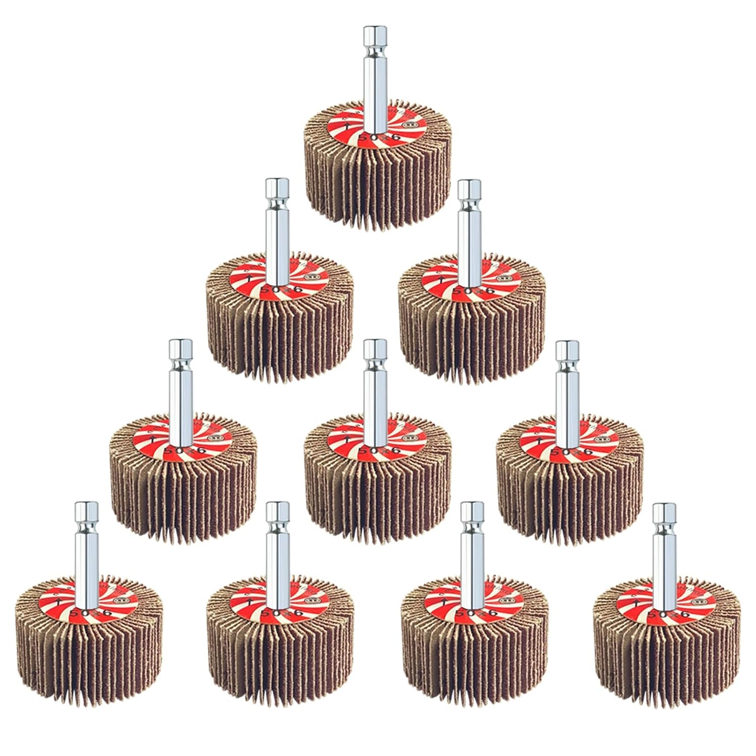 10 Pcs Flap Wheel Sander Set with 1/4 Inch Hex Shank, 80 Grits Sanding Wheels…
