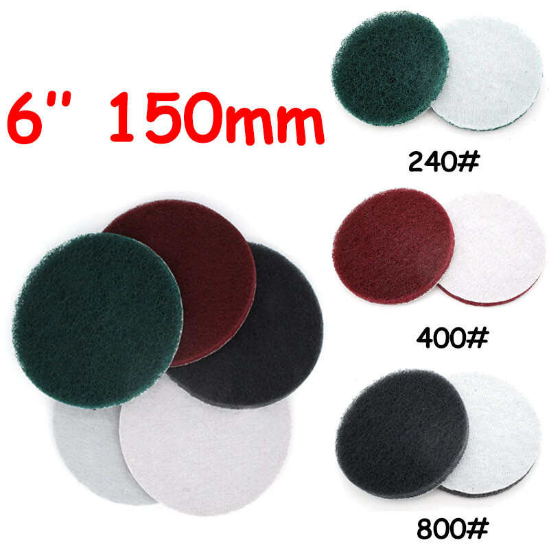 6″ Nylon Fiber Scouring Pads Hook & Loop Abrasive Cleaning Pad 240 400 800 Grit
