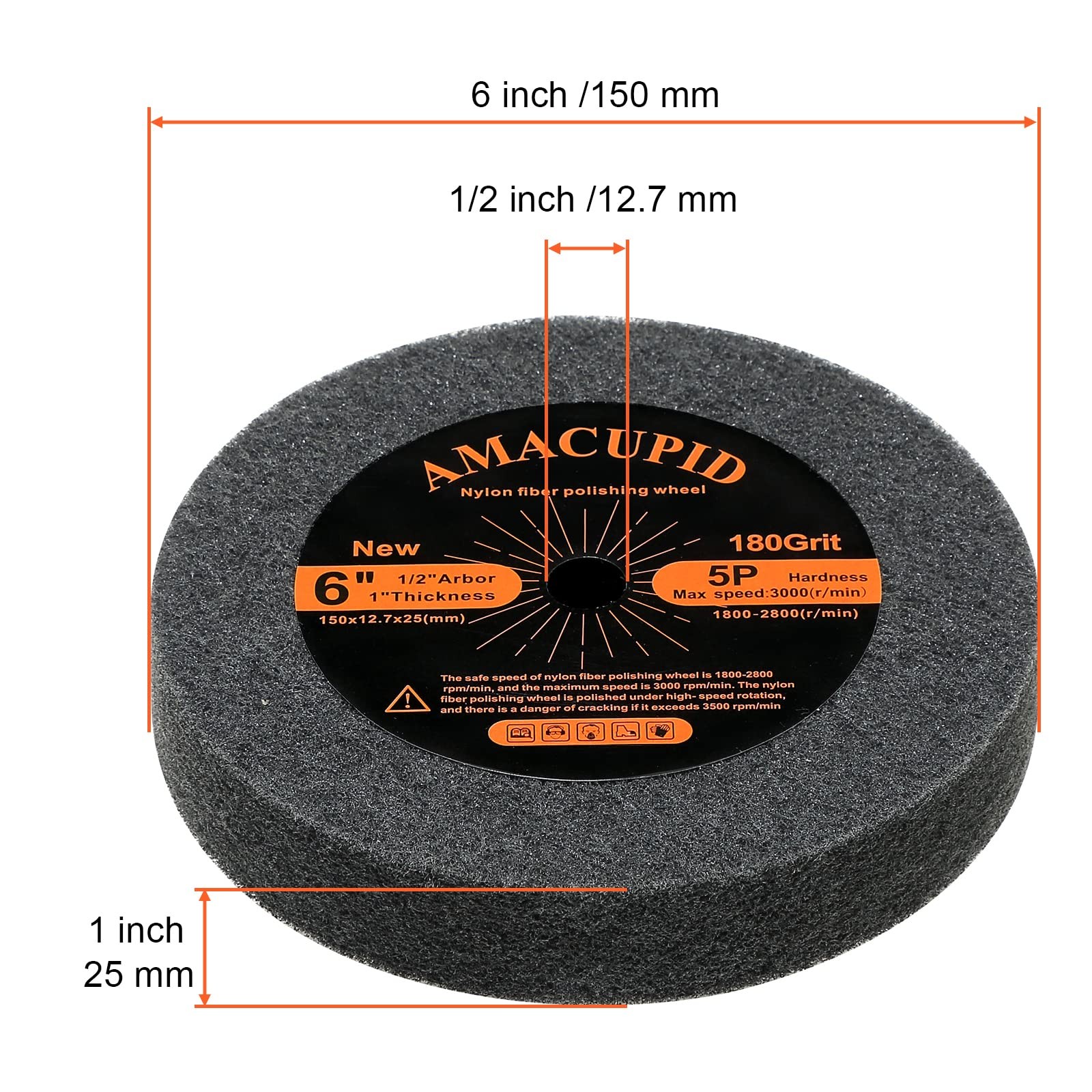 Amacupid Nylon Fibre Brushed Buffing Wheels 6 inch 5P Hardness. for Bench Grind