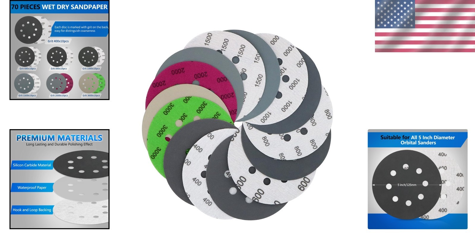 Complete 70-Piece Hook and Loop Sanding Discs for Automotive and Wood Polishing