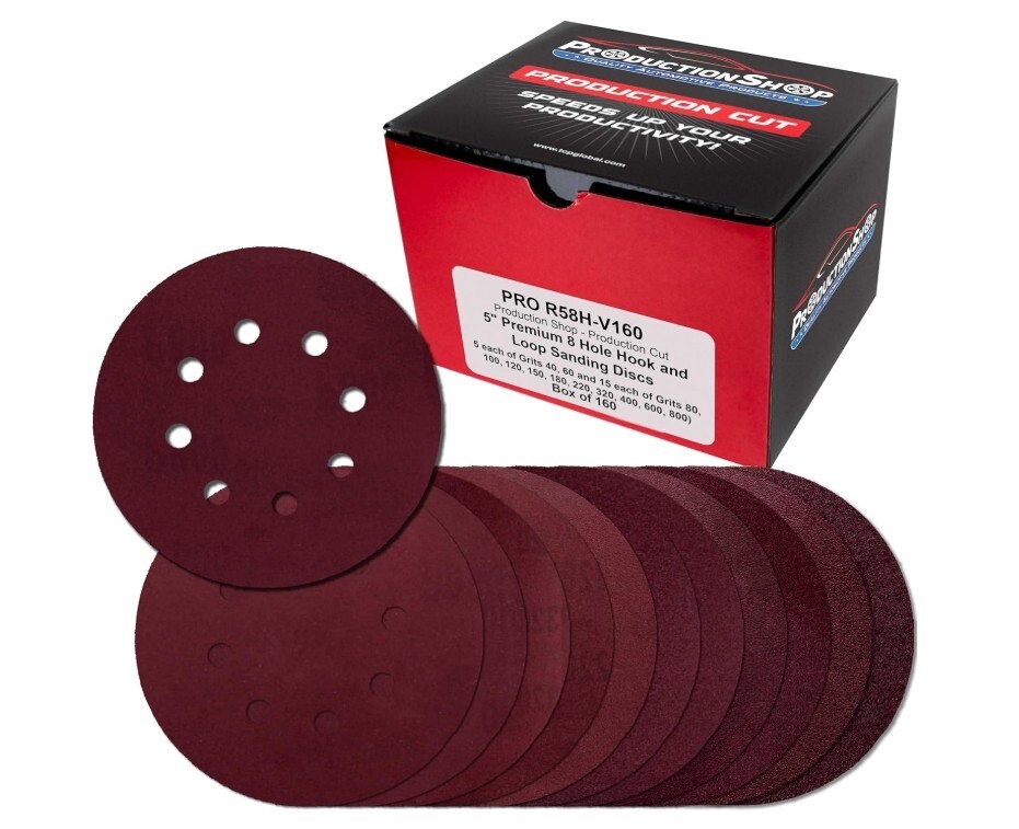 160 Pack 5 inch Sanding Discs 8-Hole Red Variety Pack Grit, Hook ,Loop Sandpaper