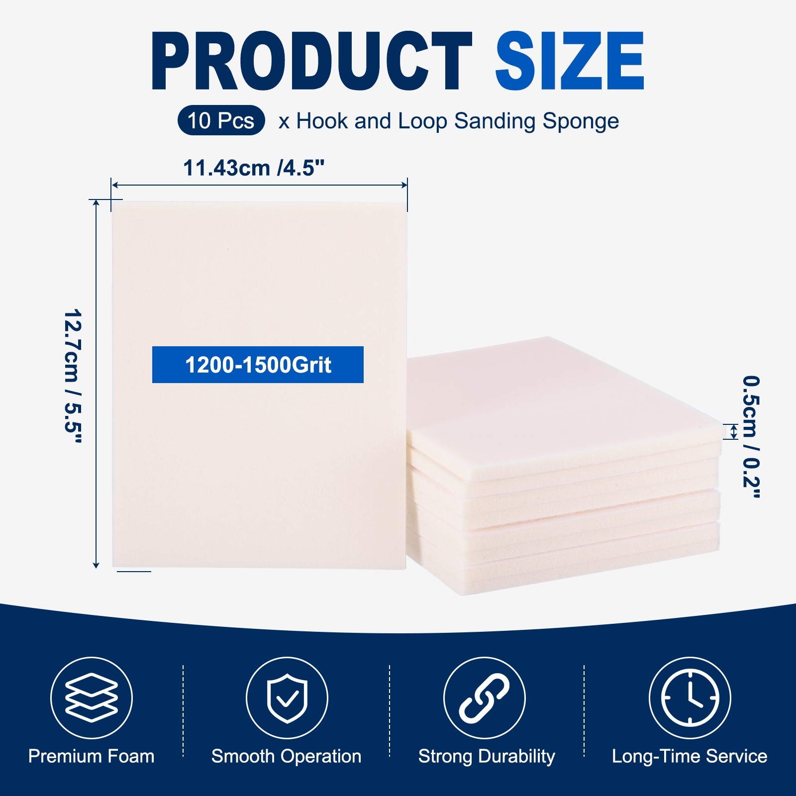 10 Pcs 1200-1500 Grit 5.5 x 4.5 Inch Hook & Loop Foam Sanding Blocks, White