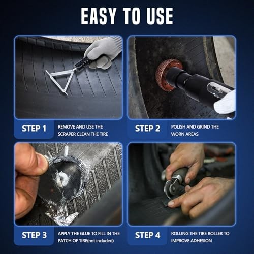 Air Tire Repair Polish Patch Tools, Includes 2500 RPM Low Speed Air Tire 15PCS