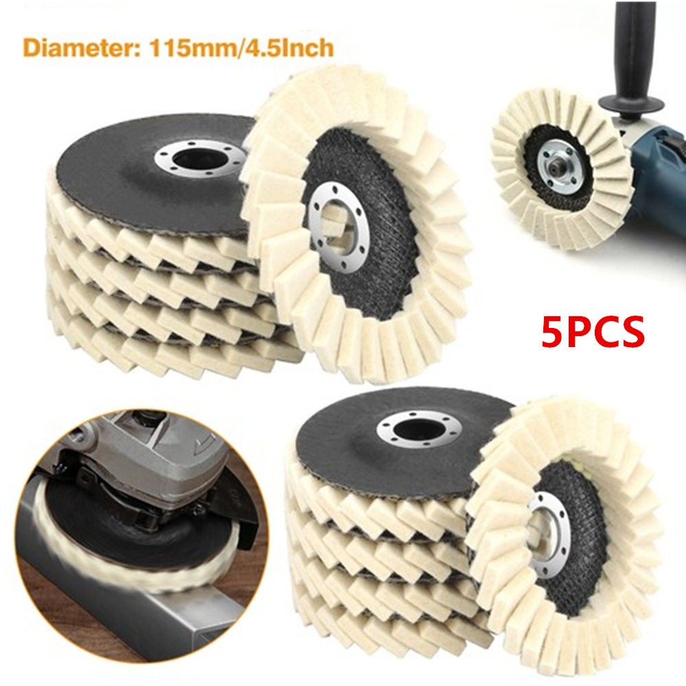 5PCS 4.5″ Wool Polishing Wheels Buffer Pads Flap Felt Polishing Finishing Disc