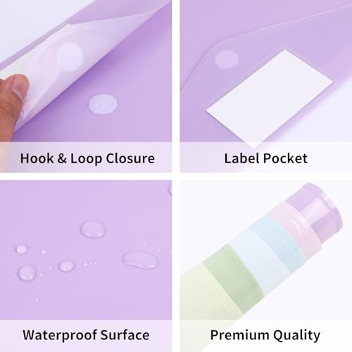 Plastic Envelopes, Plastic Folders for Documents, Hook & Loop Pastel 12pcs