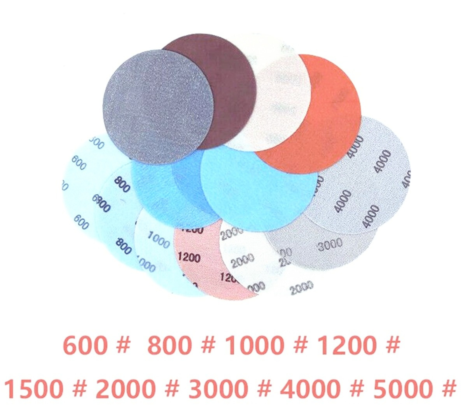 125mm 5 inch Wet and Dry Sandpaper Hook & Loop Pads Grit 600-5000