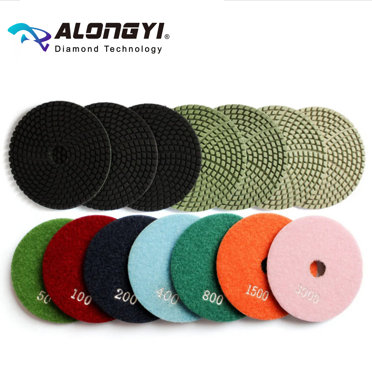 4″7pcs 100mm Black Granite Quartz Artificial Stone Sanding Disc Wet Spiral Turbo