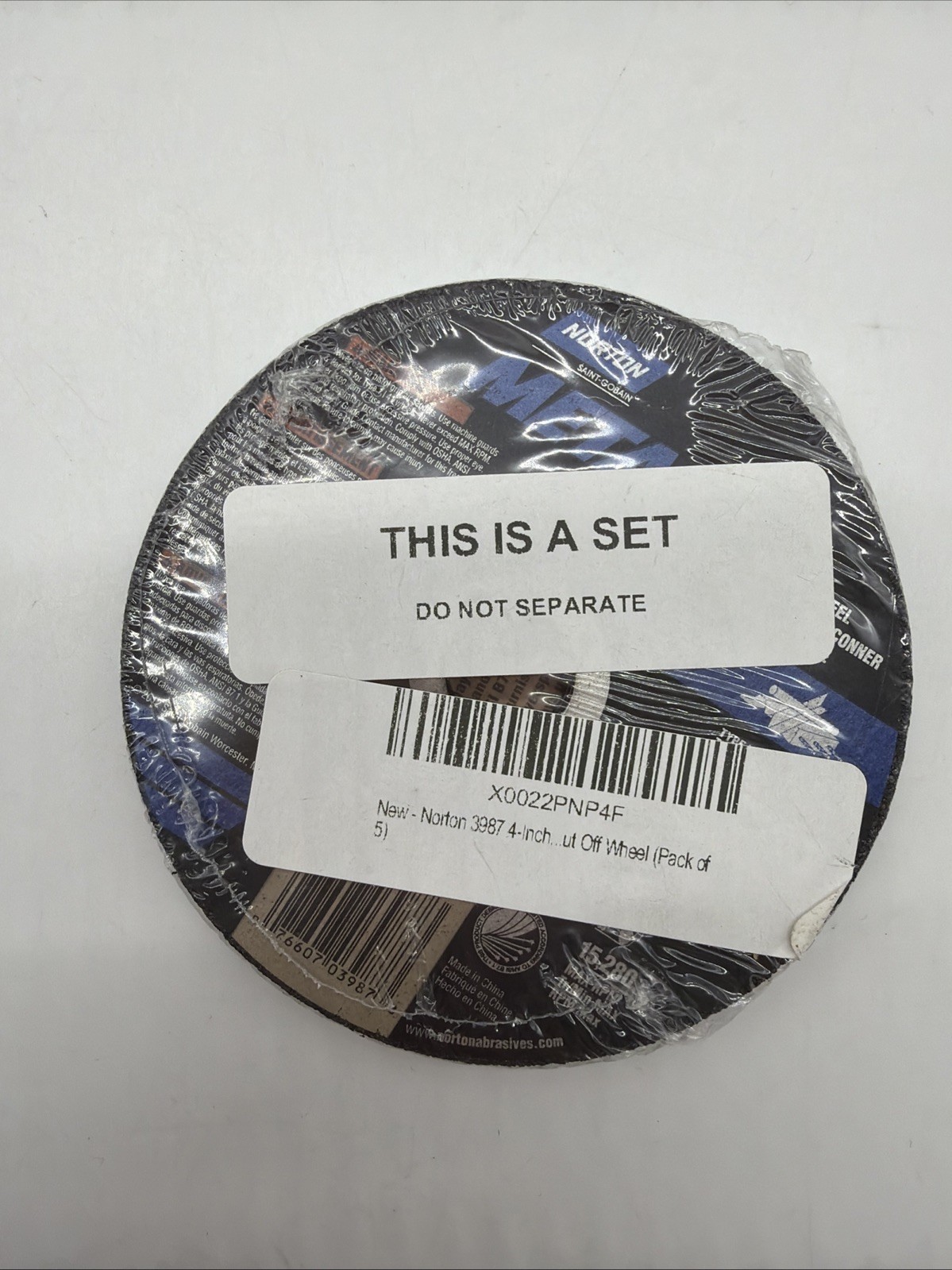 Norton Job Pack 5 Cutoff Wheels, 4in. Dia., 15,280 RPM, Model# 07660703987.