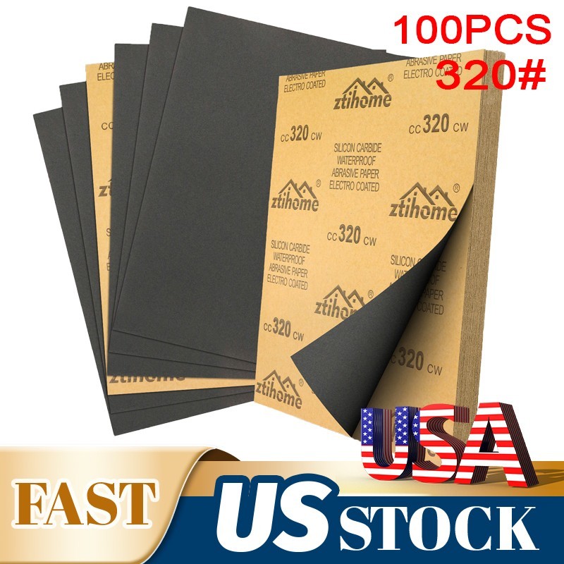 320 Grit Sandpaper 100 Pack Waterproof Abrasive Paper for Metal Wood and Plastic