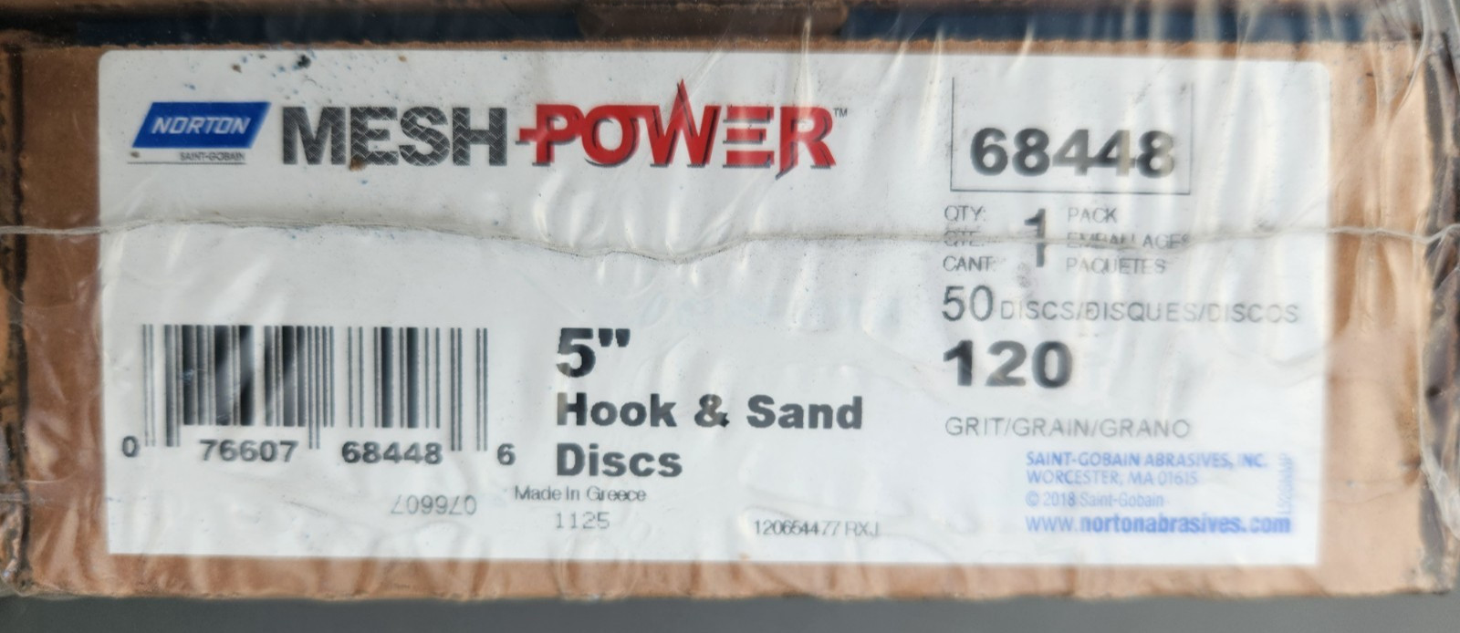 (50 Discs) Norton Mesh Power 5″ Hook & Sand Discs Model 68448, 120Grit