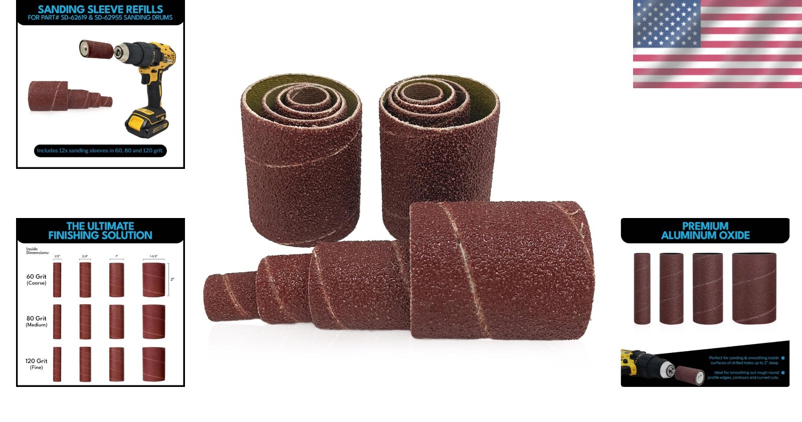 Complete 12-Pack Sanding Sleeve Kit, 2-Inch, Grit Variety for Superior Finishing