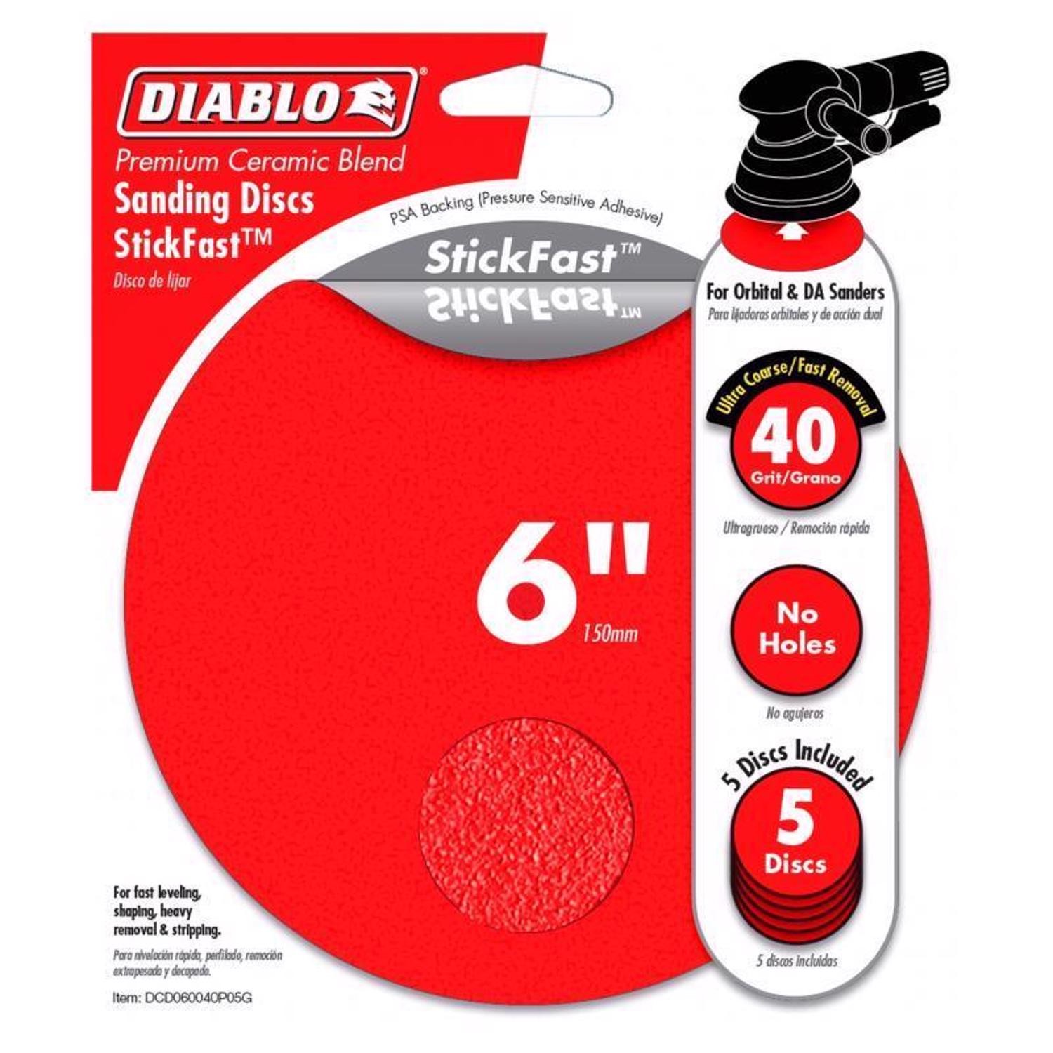 Diablo DCD060040P05G 40 Grit StickFast Random Orbital Sanding Disc 6 Dia. in.