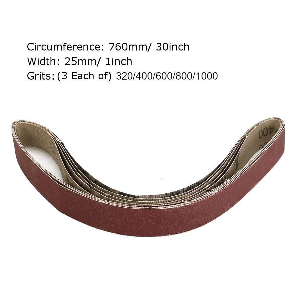 1″ x 30″ Sanding Belts Set, 15 Pack Aluminum Oxide for Wood & Metal Polishing