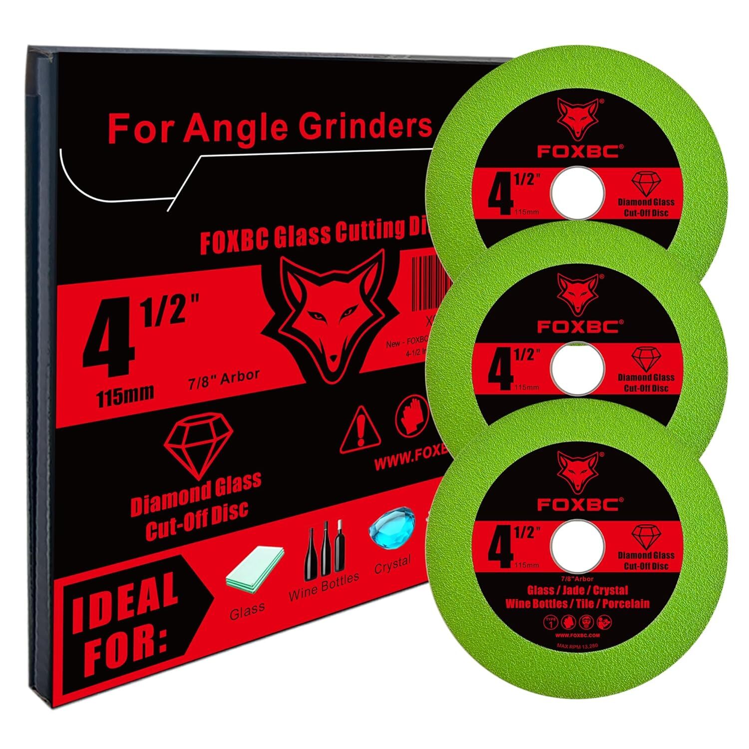 Glass Cutting Disc , 4-1/2 Inch Diamond Cut Off Wheel, 7/8″ Arbor – 3 Pack