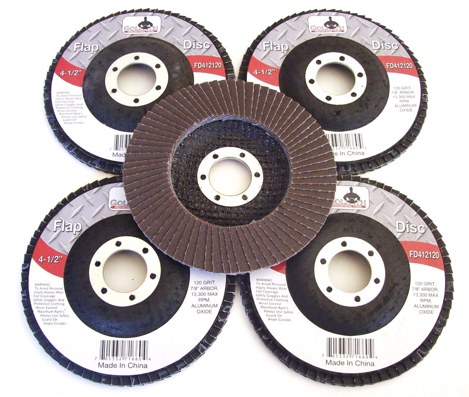 5 GOLIATH INDUSTRIAL 4-1/2″ FLAP DISCS 120 GRIT FD412120 ANGLE GRINDER WHEEL 4.5
